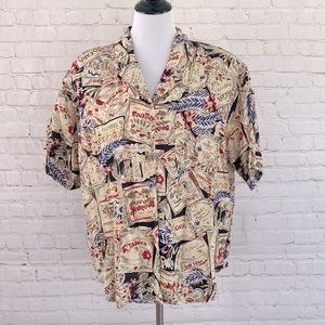 Women’s Vintage Travel Print Button Down Shirt